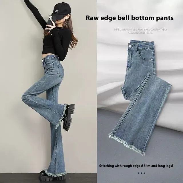 Women's Straight Small Horseshoe Bootcut Pants Retro Blue Trousers - Shop at LoveMi