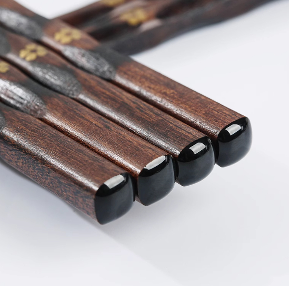 Home Solid Wood Chopsticks Creative Golden Flower Retro Mildew-proof Non-slip