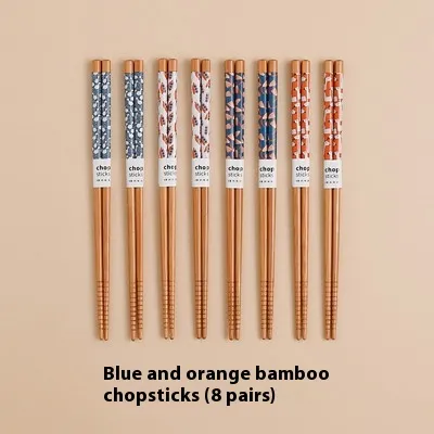 Solid Wood Chopsticks Household High end Exquisite Non slip Creative Blue Orange 8 Pairs - Shop at LoveMi