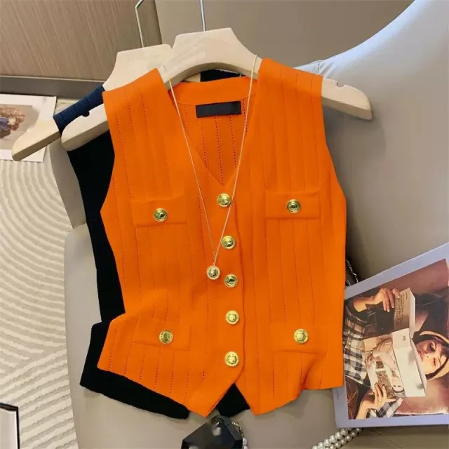 Classic Style V neck Ice Silk Knitted Vest Orange - Shop at LoveMi