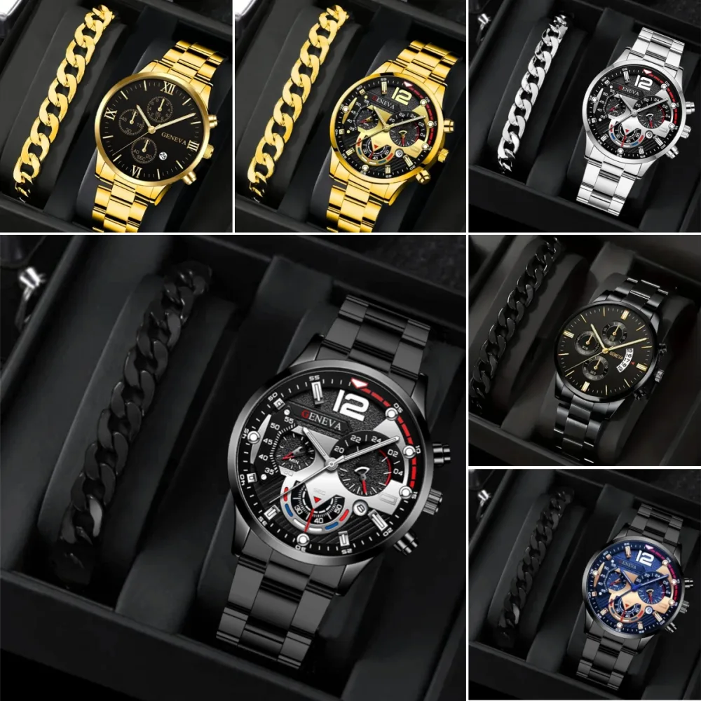 2pcs Men's New Popular Steel Strip Fashion Business Three