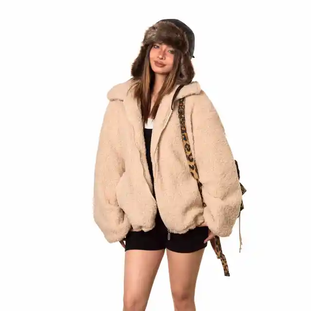 Solid Color Women's Winter Clothes Casual Versatile Outerwear Apricot - Shop at LoveMi
