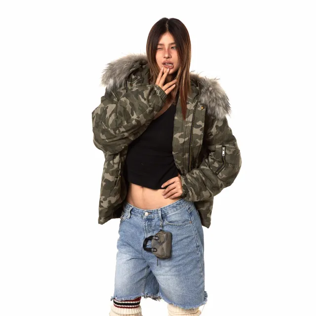 Hooded Loose Camouflage Fur Collar Detachable Cotton Jacket Camouflage - Shop at LoveMi