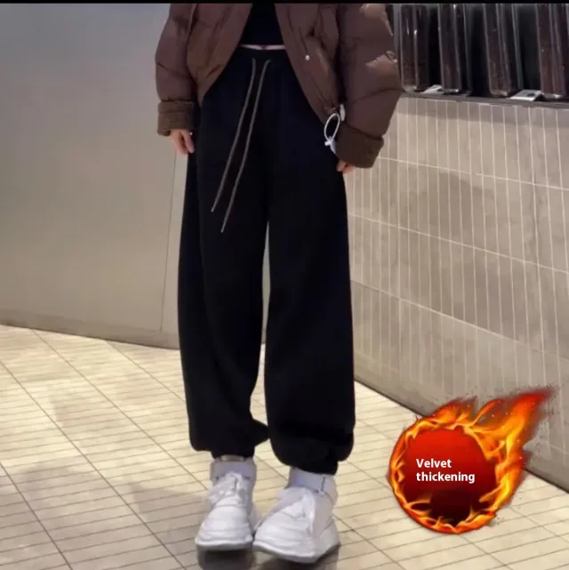 High Waist Thickened Warm Sports Casual Pants Black - Shop at LoveMi
