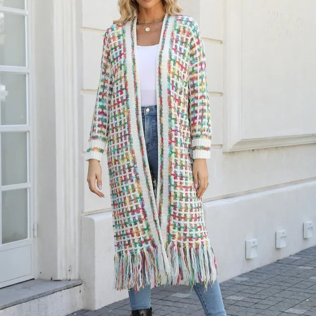 Women's Plus Size Tassel Long Cardigan Jacket Sweater Green - Shop at LoveMi