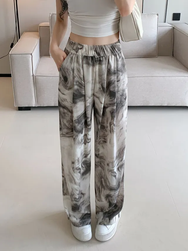 Women's Chinese style Ink Painting Wide leg Pants Ink Black And White - Shop at LoveMi