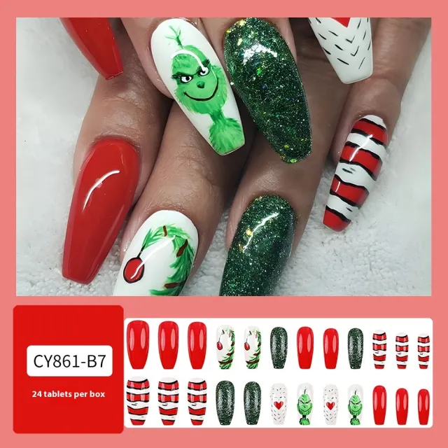 Christmas Wear Fake Nails Nail Sticker Love Green Fur Monster A - Shop at LoveMi