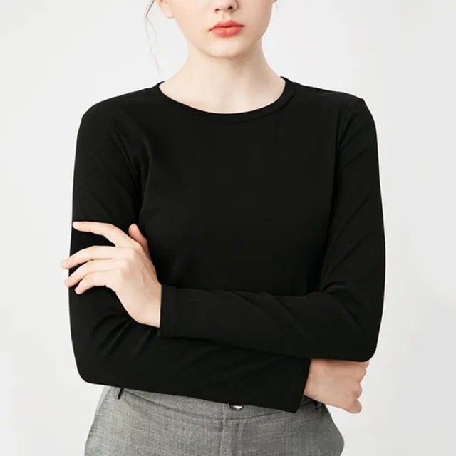 Round Neck Cotton Slim Fit Korean Style Inner Thick Bottoming Shirt Black - Shop at LoveMi