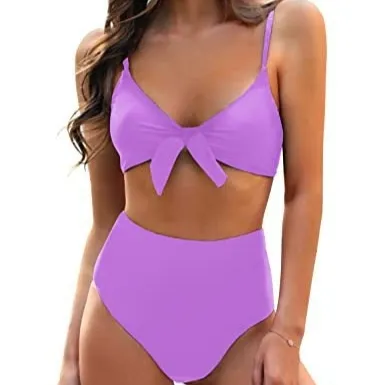Women's Bow High Waist Bikini Suit Violet - Shop at LoveMi