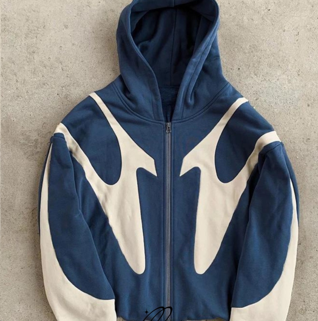 Pattern Stitching Trendy Hooded Cardigan Zipper Sweater