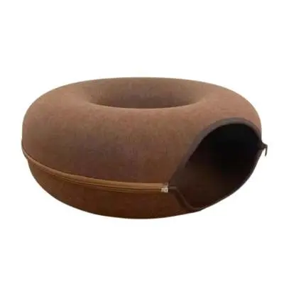 Donut Cat Tunnel Bed Pets House Natural Felt Pet Cat Cave Interactive Toys Round