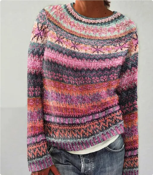 Printed Round Neck Sweater Thick Needle Fabric Lb1139 Ppu S - Shop at LoveMi