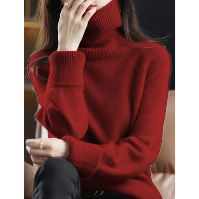 High Neck Thickened Bottoming Shirt Sense Thermal Sweater Red - Shop at LoveMi