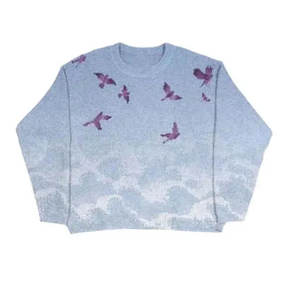 Personality Fashion Loose Casual Crew Neck Pullover Sweater - Blue