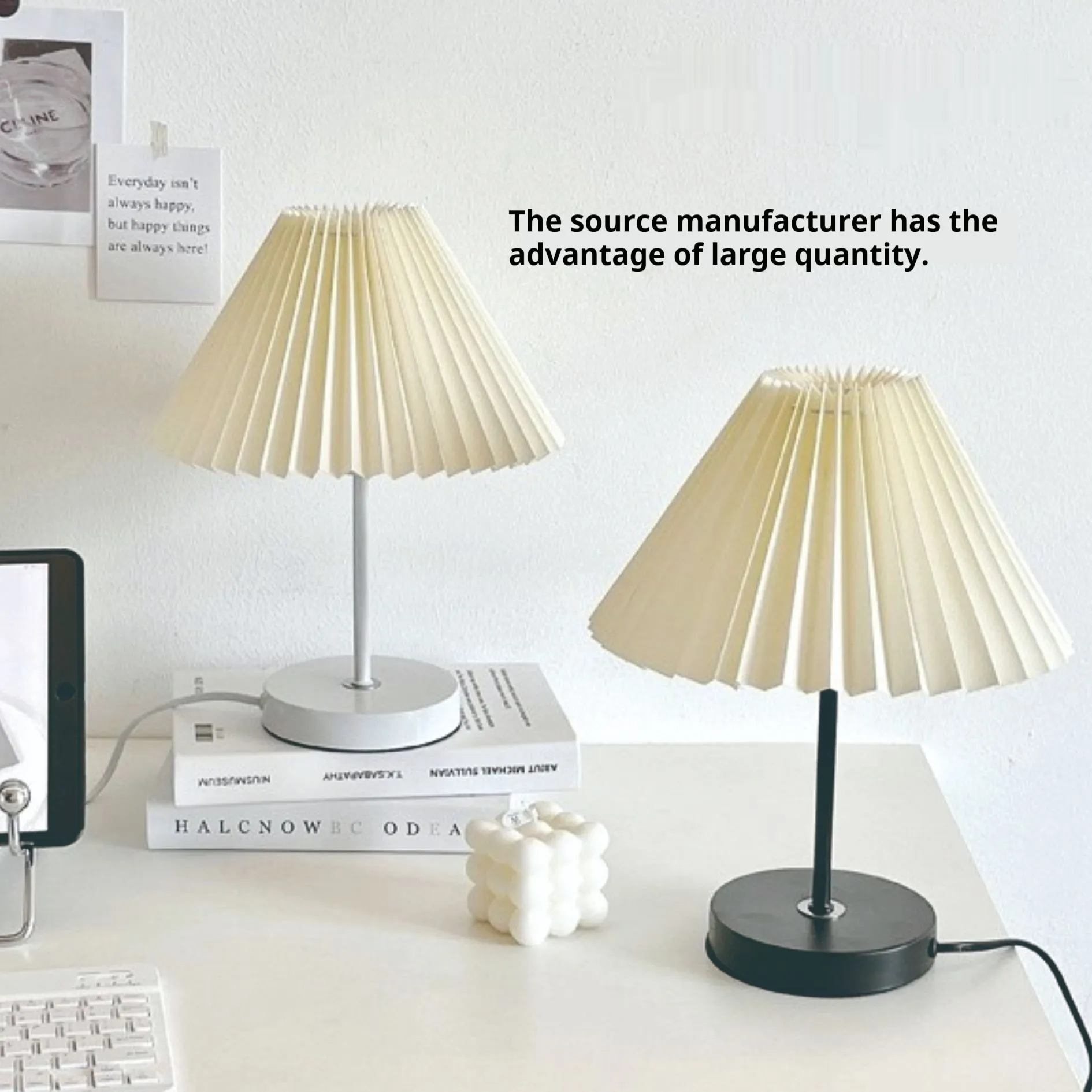 Vintage Pleated Table Lamp Bedroom Desk Eye