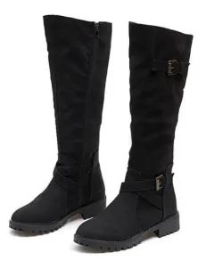 Long Suede Fashion Boots Women - Black - View 1