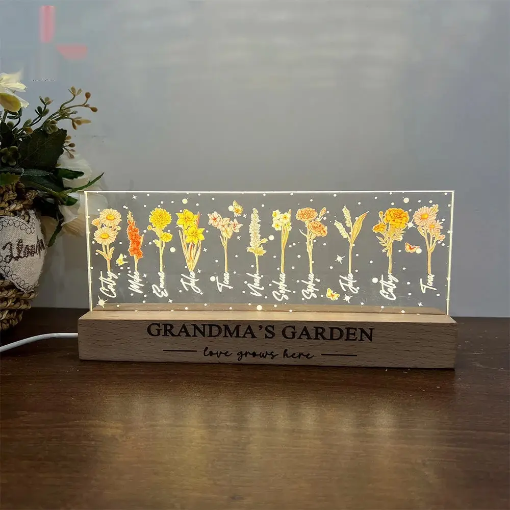 Acrylic Night Light Bouquet Wooden Festival Gift Decoration