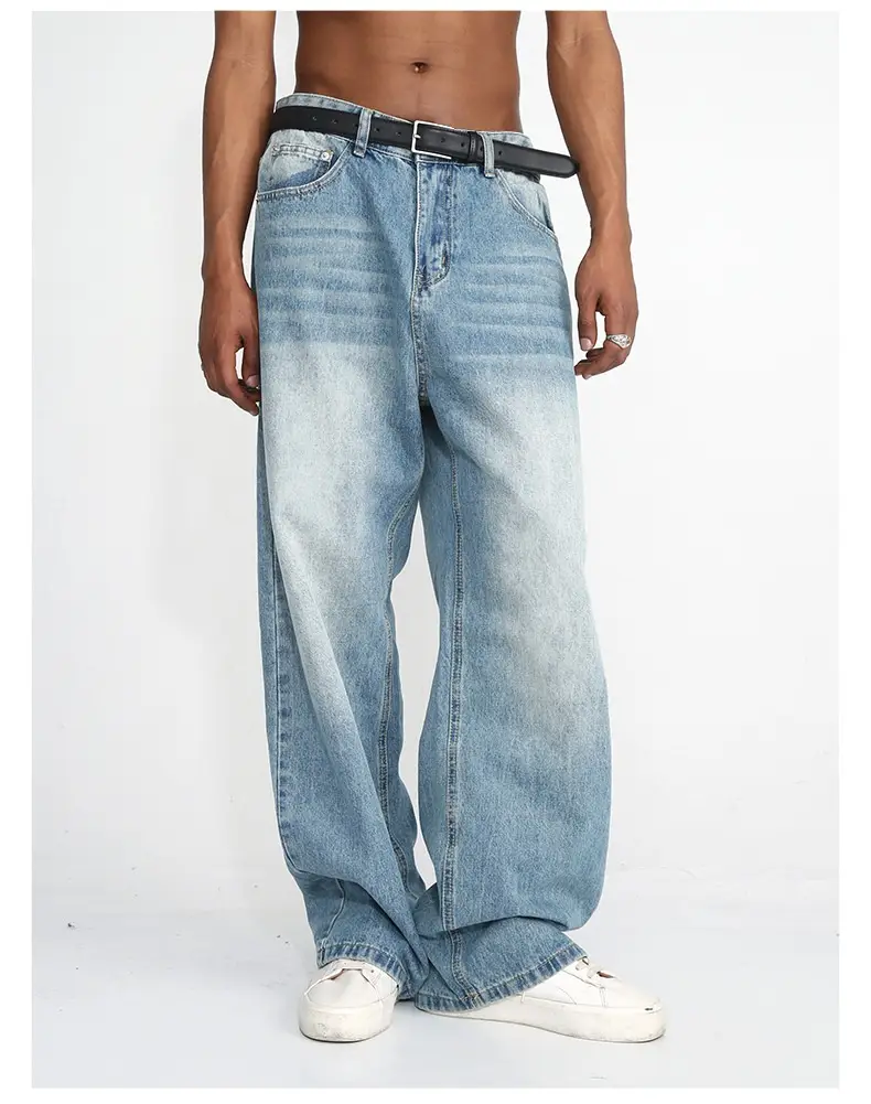 Men's Blue Straight Wide Leg Casual Jeans