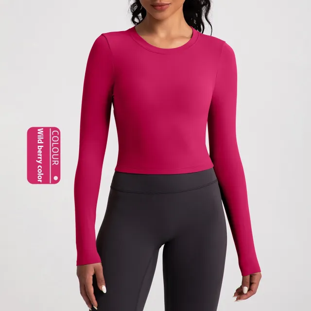 New Back Shaping Yoga Clothes Women's Long Sleeve Nude Feel Tight Wild Berry Color - Shop at LoveMi
