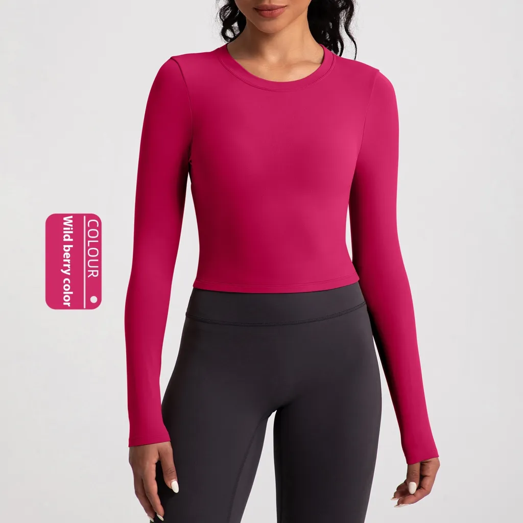 New Back Shaping Yoga Clothes Women's Long Sleeve Nude Feel Tight - Wild Berry Colour