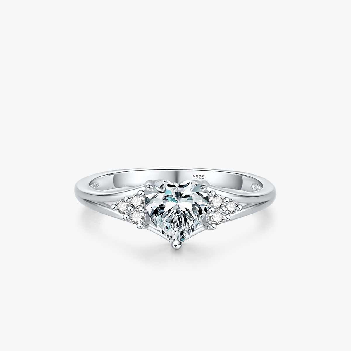 Women's S925 Sterling Silver Crown Inlaid Heart-shaped Zircon Ring