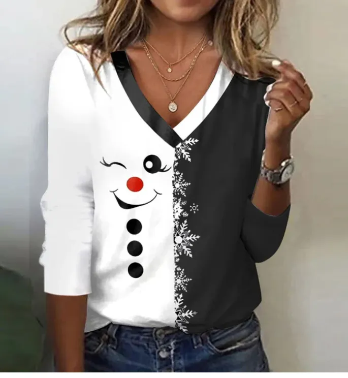 European And American Women's Printed Round Neck Long-sleeved T-shirt - Wb14Wb14Hj241128Y001-M