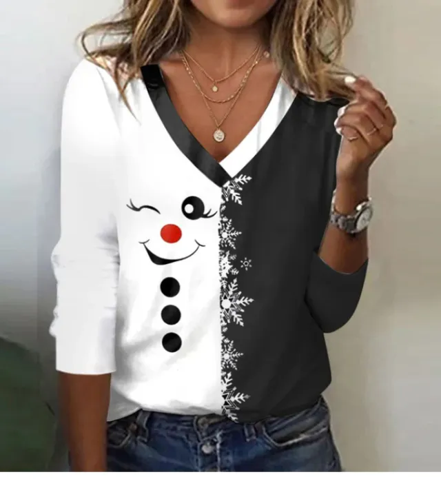 European And American Women's Printed Round Neck Long sleeved T shirt Wb14Wb14Hj241128Y001 M - Shop at LoveMi