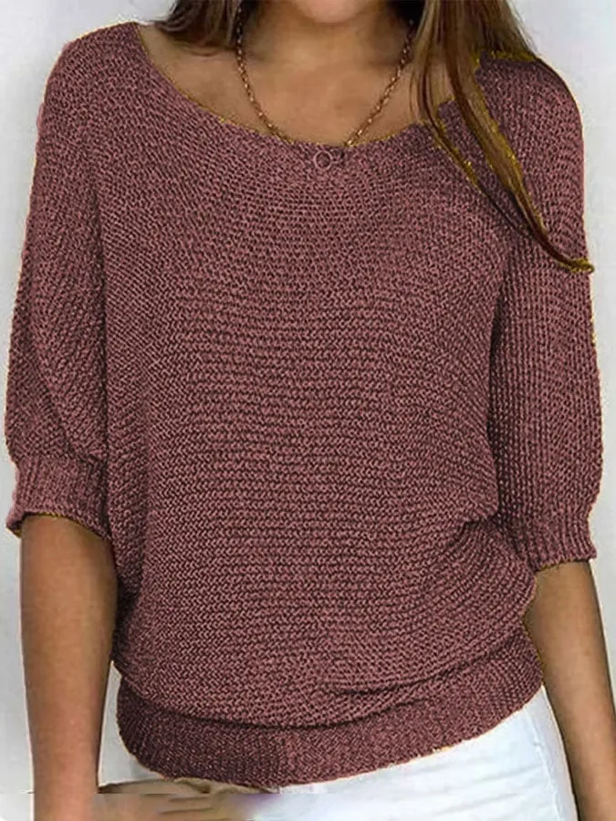 Solid Color Round Neck Sweater Women's - Brown