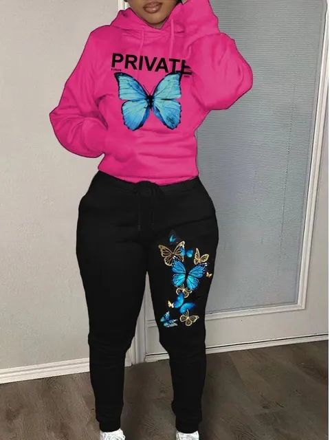 Autumn And Winter Letter Printing Color Block Hooded Sweatshirt Suit Red Black - Shop at LoveMi