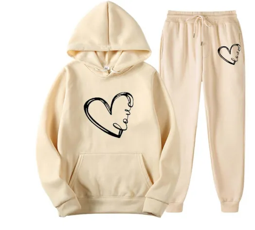 Spring And Autumn Hoodie With Drawstrings Loose Casual Print Love Apricot - Shop at LoveMi