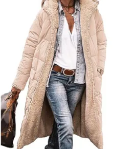 Solid Color Hooded Short Cotton Jacket Long Sleeve Double sided Wear Slim Fit Elegant Cardigan Coat Top Apricot - Shop at LoveMi