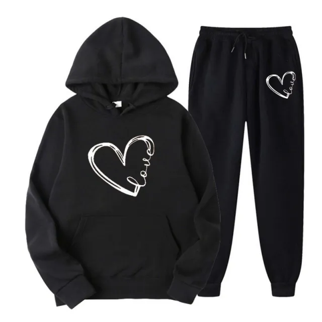 Spring And Autumn Hoodie With Drawstrings Loose Casual Print Love Black - Shop at LoveMi