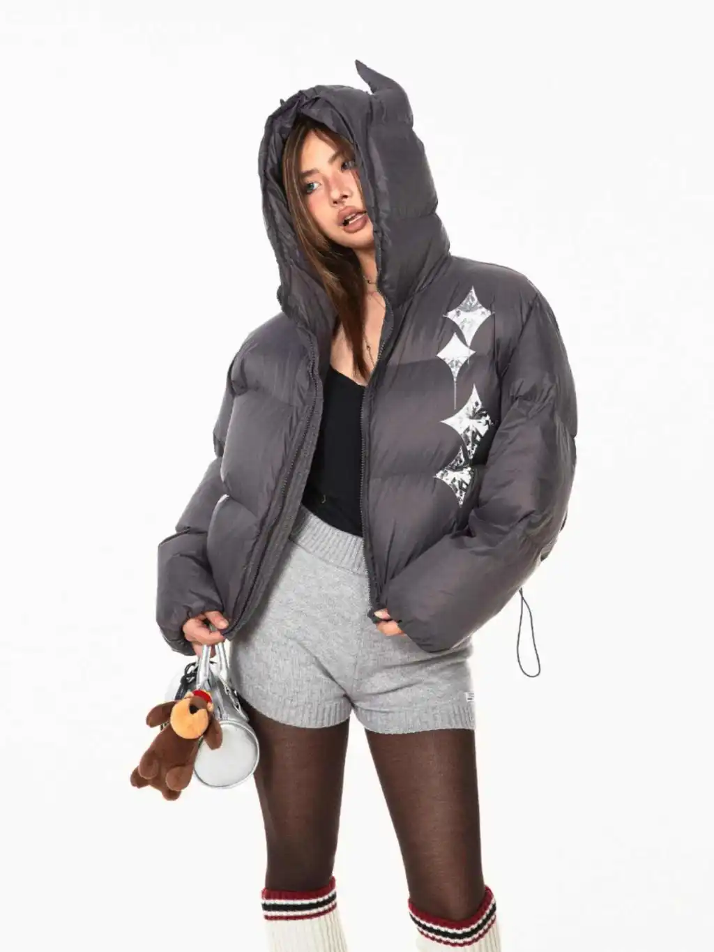 Short Women's Winter Thicken Thermal Bread Coat - Gray