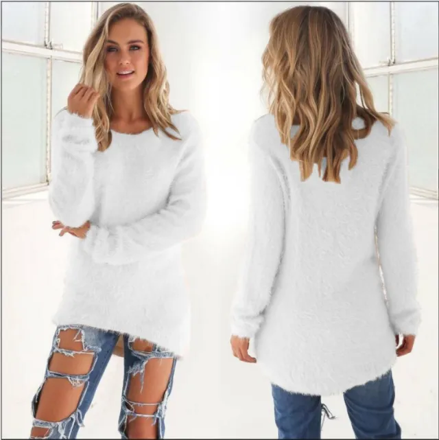 Autumn And Winter Fashion Solid Color Long Sleeve Women's Sweater White - Shop at LoveMi