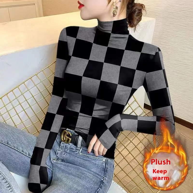 Women's FallWinter Slim Inner Wear Fleece Lined Warm Top - Gray