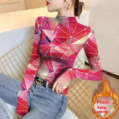 Women's FallWinter Slim Inner Wear Fleece Lined Warm Top - Pink - View 1
