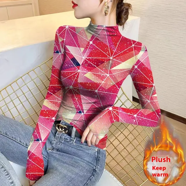 Women's FallWinter Slim Inner Wear Fleece Lined Warm Top Pink Plaid - Shop at LoveMi