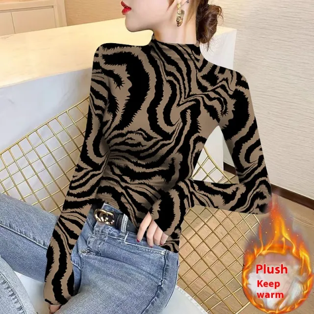 Women's FallWinter Slim Inner Wear Fleece Lined Warm Top Leopard - Shop at LoveMi