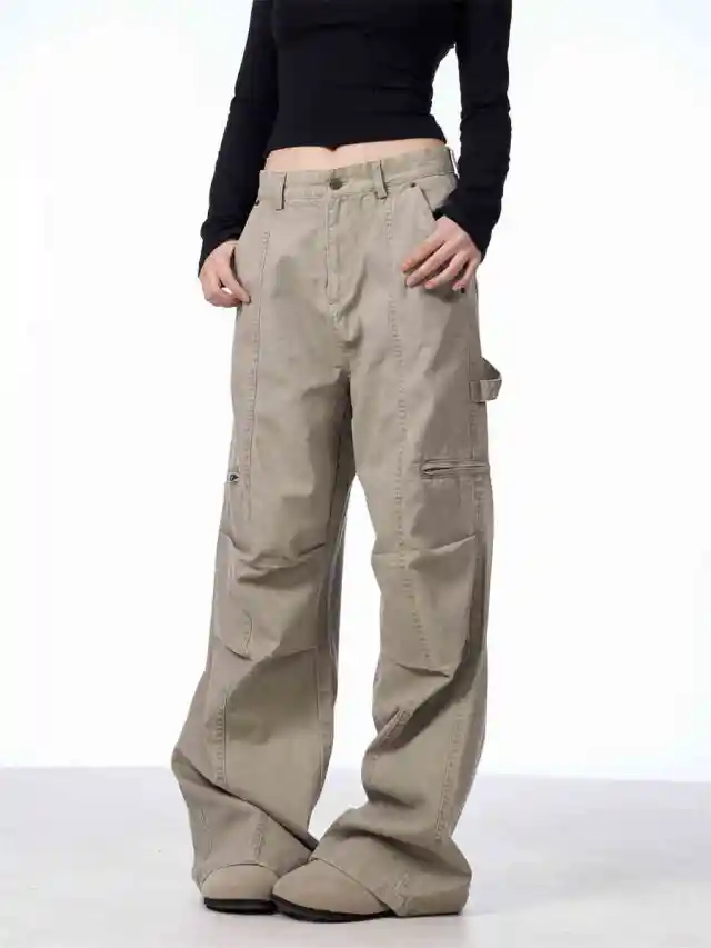 Spring Beauty Retro Maillard Washed Cargo Pants Smoky Gray - Shop at LoveMi