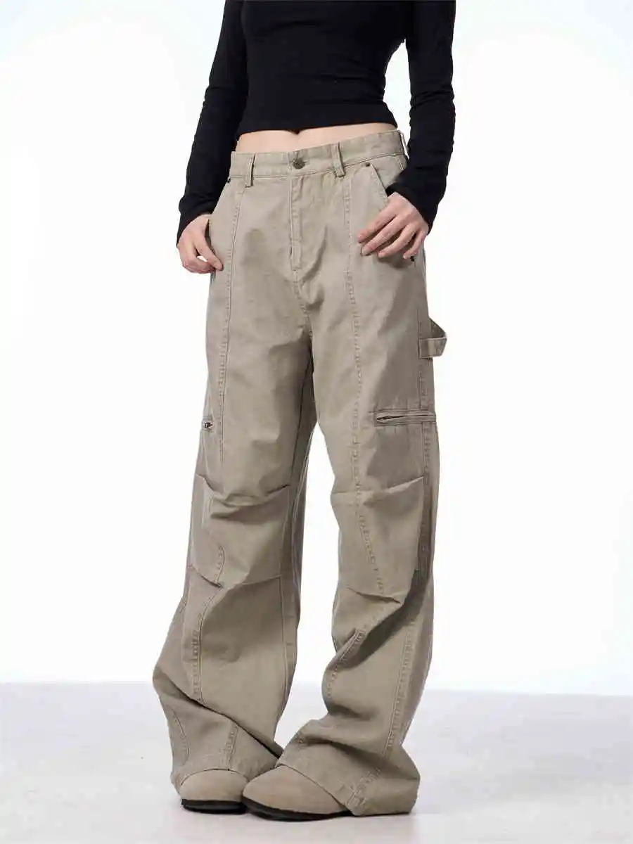Spring Beauty Retro Maillard Washed Cargo Pants - Smoky Gray