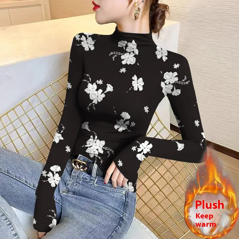 Women's FallWinter Slim Inner Wear Fleece Lined Warm Top - White