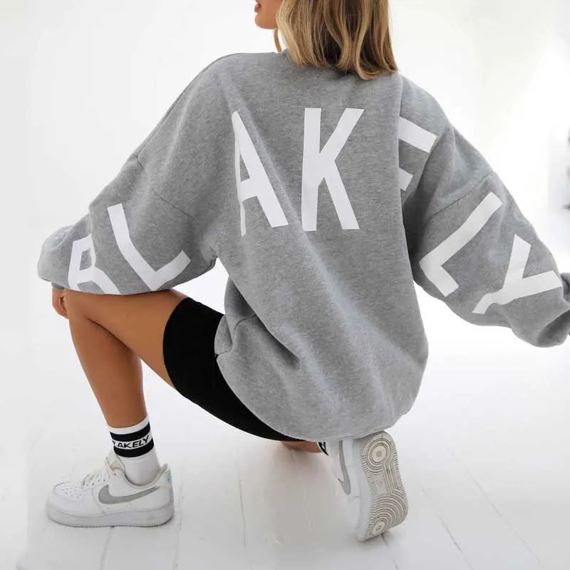 Fashion Printed Thickening Long Sleeve Loose Sweatshirt - Grey