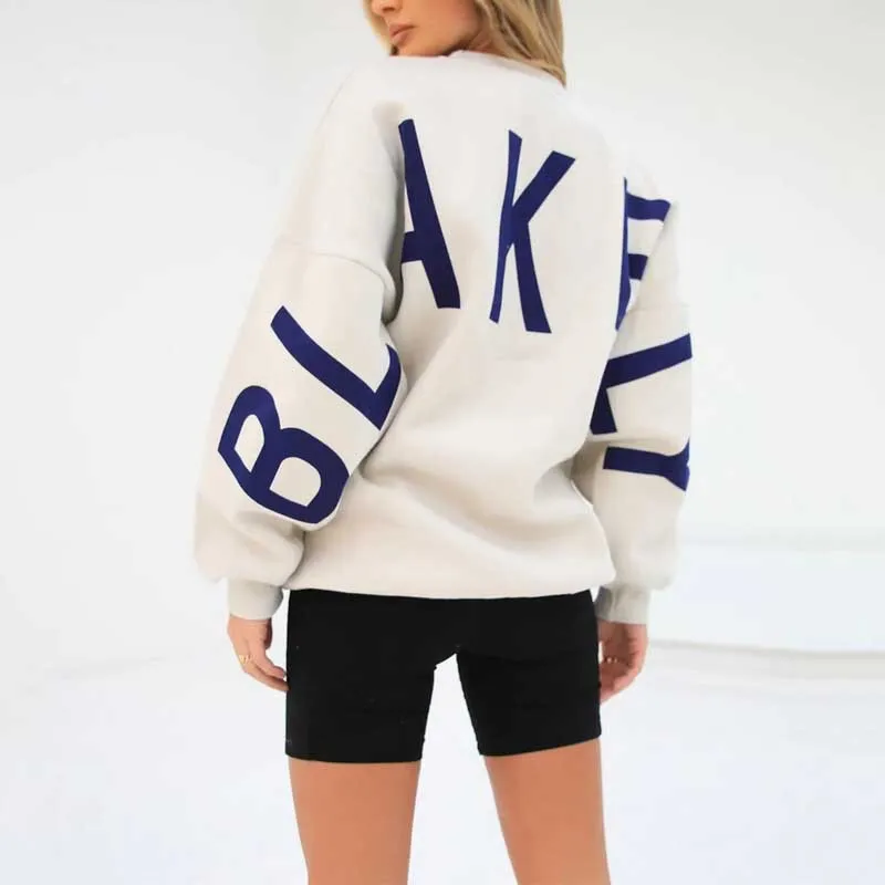 Fashion Printed Thickening Long Sleeve Loose Sweatshirt - Beige