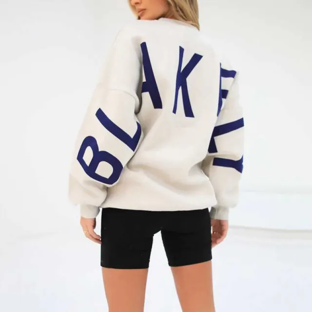 Fashion Printed Thickening Long Sleeve Loose Sweatshirt Blue - Shop at LoveMi