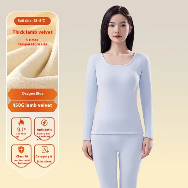Women's Autumn Winter Berber Fleece Thermal Underwear Blue - Shop at LoveMi
