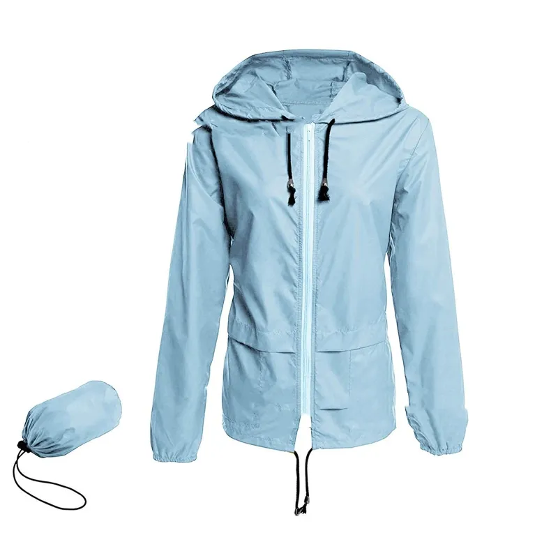 Hooded Solid Color Long Sleeve Coat And Trench Coat - Blue