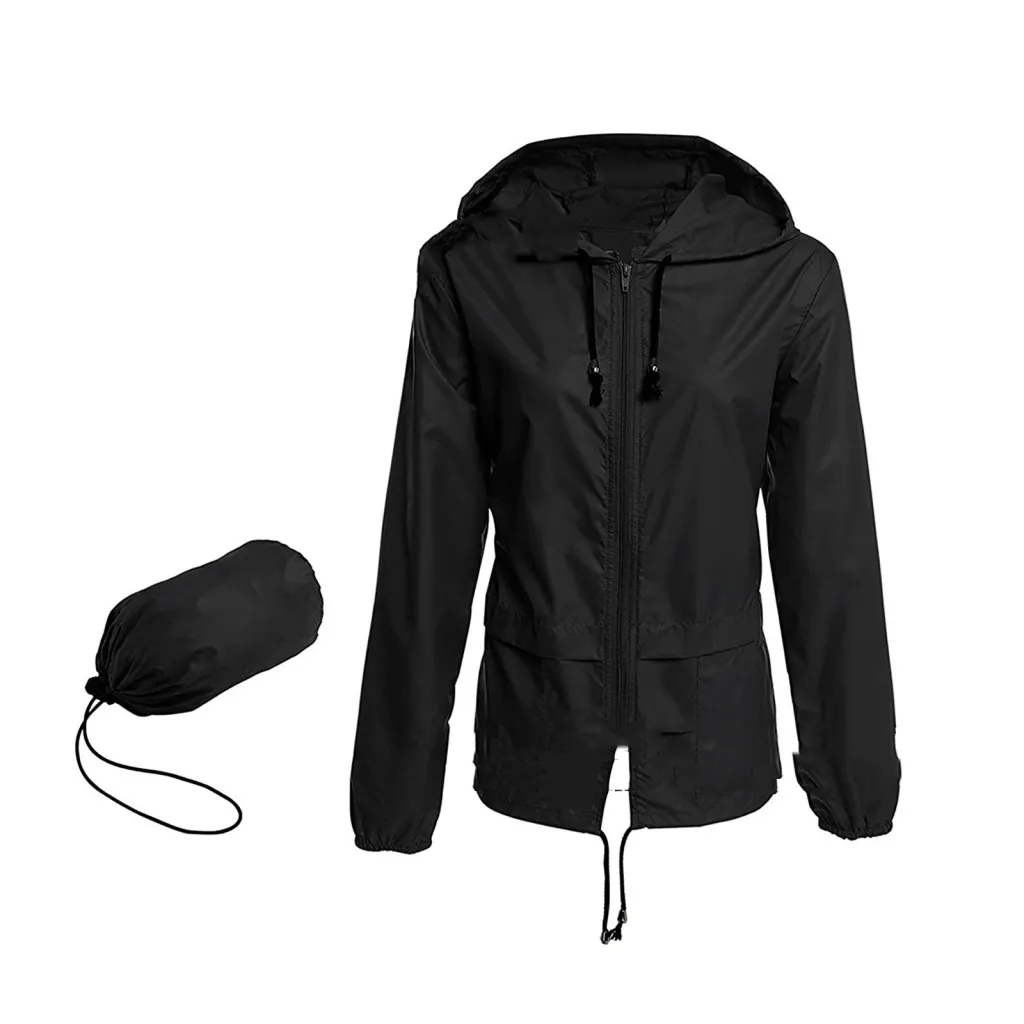 Hooded Solid Color Long Sleeve Coat And Trench Coat - Black