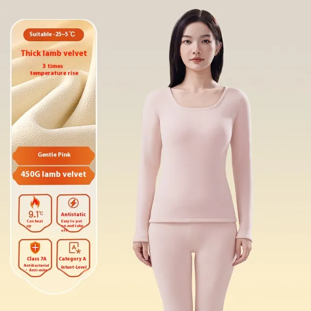 Women's Autumn Winter Berber Fleece Thermal Underwear Pink - Shop at LoveMi