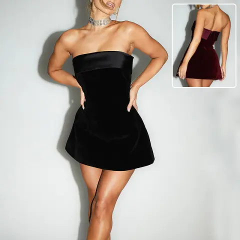 Slim Tube-top Dress Fashion Zipper A-line Short Dresses Party