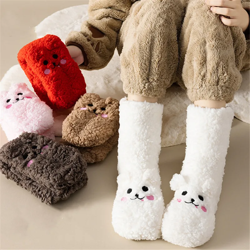 Winter Floor Socks Velvet Thicken Warm Coral Cute Japanese-style